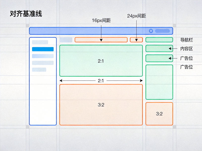 B体育平台界面布局网格系统示意图 - 展示对齐、间距与比例关系