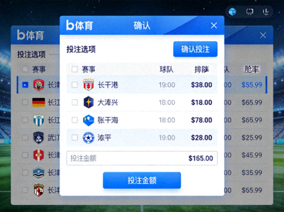 b体育平台确认投注界面截图 - 显示投注选项与金额确认按钮