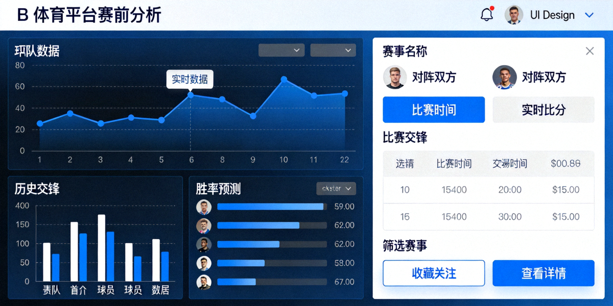 B体育平台赛前分析界面展示 - 包含数据图表与赛事信息的操作面板