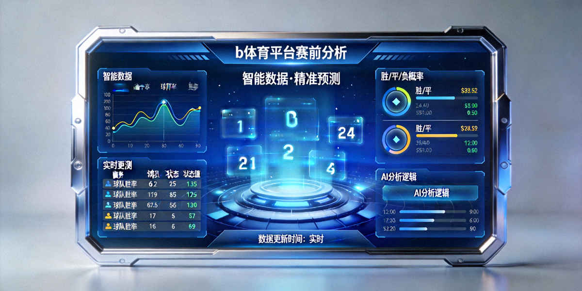 b体育平台赛前分析功能主视觉图 - 展示智能数据面板与赛事预测界面的未来感设计